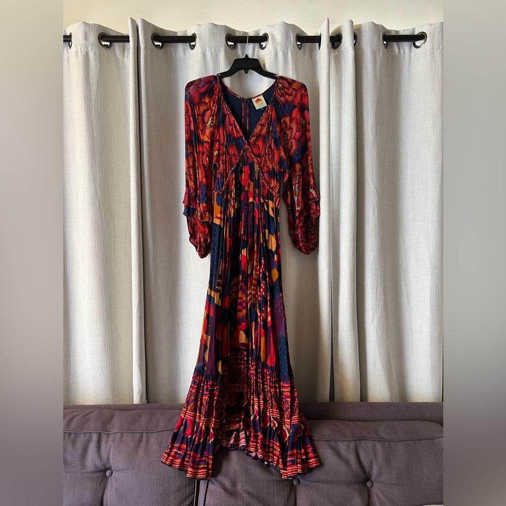 FARM Rio Red Blue Abstract Patches Maxi Dress - Picture 5 of 12